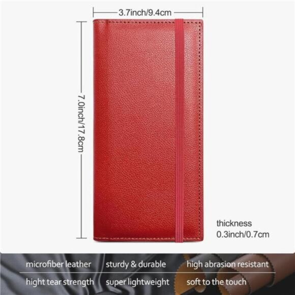 Leather Checkbook Cover for Top (RED with Strap) - Picture 2 of 6
